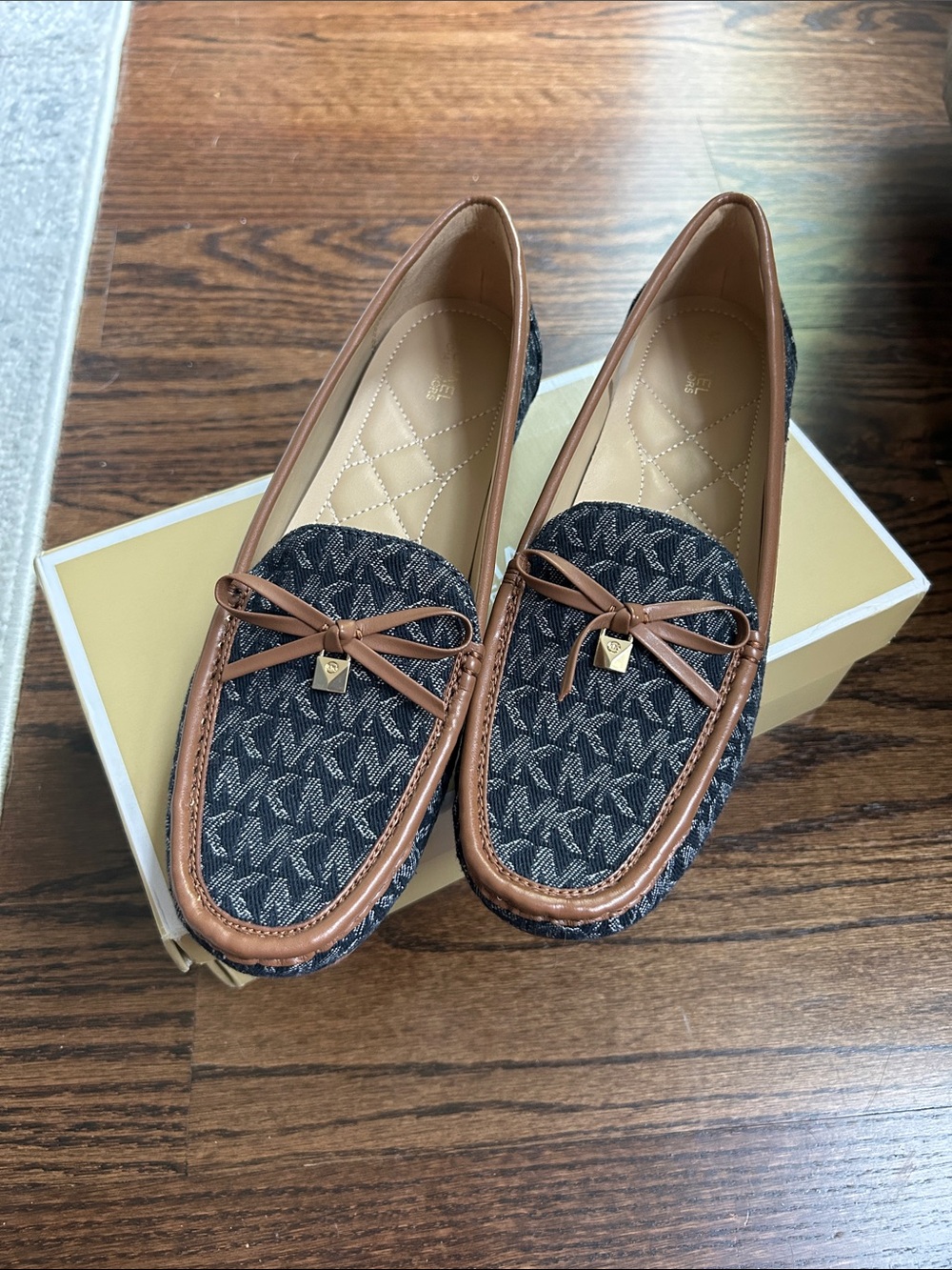 MICHAEL Michael Kors Navy Patterned Loafers with Brown Trim